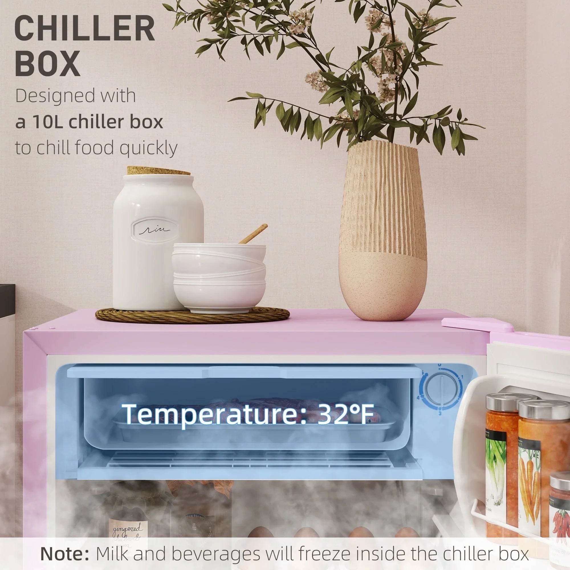 HOMCOM Mini-réfrigérateur de 90,6 L avec congélateur, Réfrigérateur compact à porte unique avec thermostat réglable pour chambre