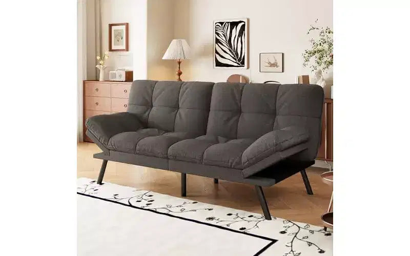 Convertible Futon Sofa Bed with Adjustable Backrest & Removable Armrests