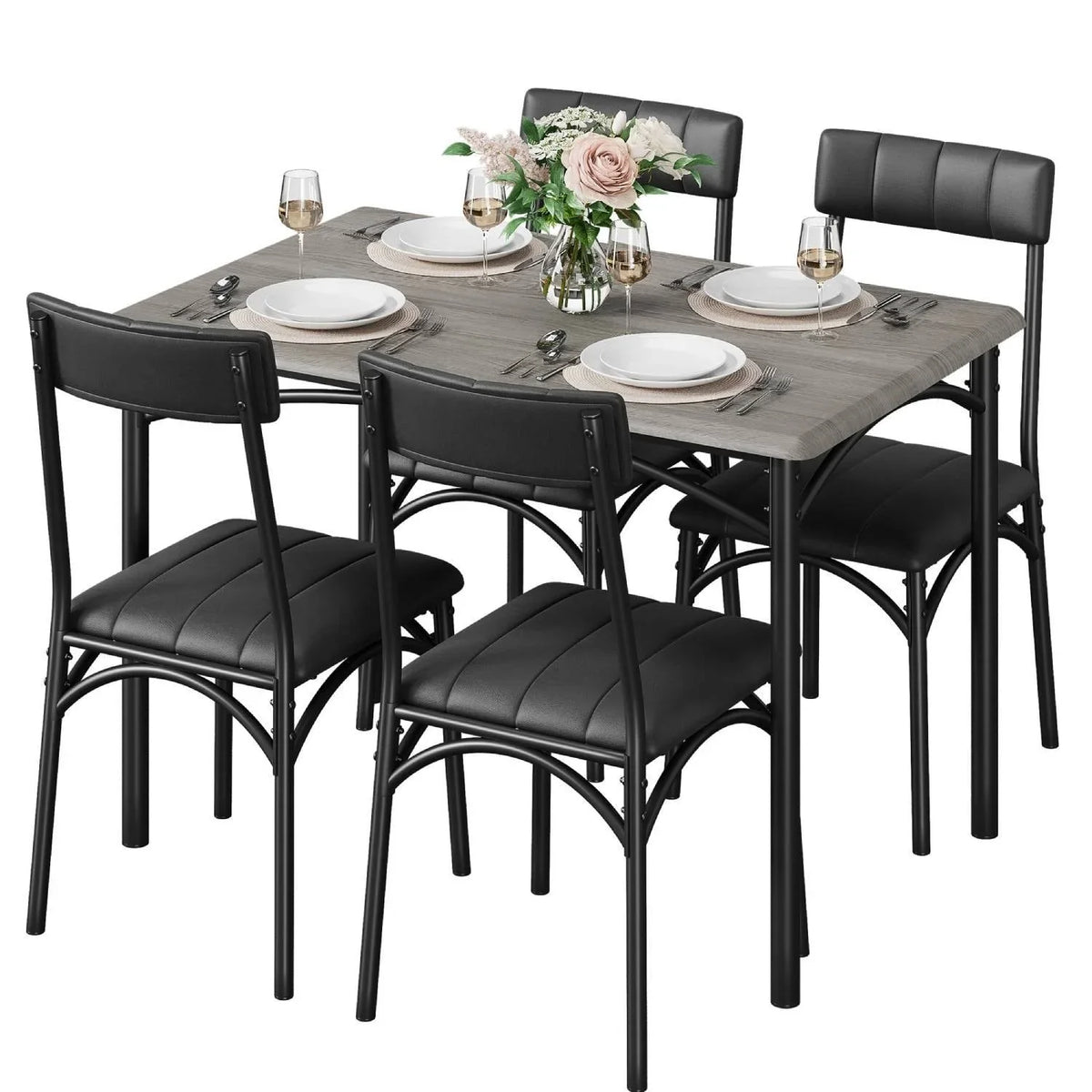 Ensemble table de salle à manger rectangulaire pour 4 avec chaises rembourrées