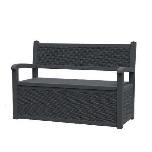 Panca contenitore in resina per tutte le stagioni con scomparto nascosto e chiudibile a chiave - Design effetto rattan, capacità 227 kg, contenitore da 265 litri