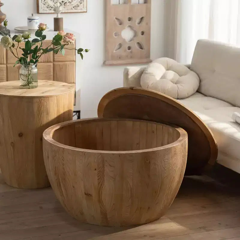 Retro round storage coffee table, made of wood, suitable for living room, dining room or office.
