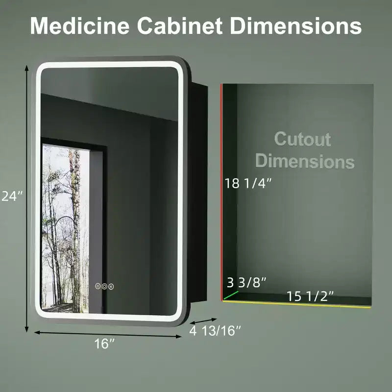 Black / White / Gold LED Medicine Cabinet, Single Door, Left or Right Hinge, Recessed or Wall-Mounted