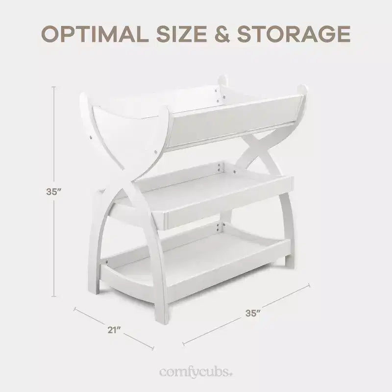 Comfy Cubs Baby Changing Table - Sturdy Wood Construction, Timeless Look with Two Open Shelves for Infant Essentials