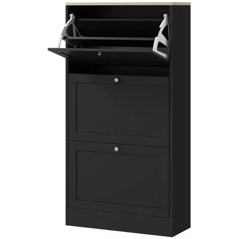 HOMCOM Narrow Shoe Storage Cabinet for Entryway with 3 Flip Drawers and Adjustable Shelves, Shoe Rack Organizer for 12-18 Pairs of Shoes