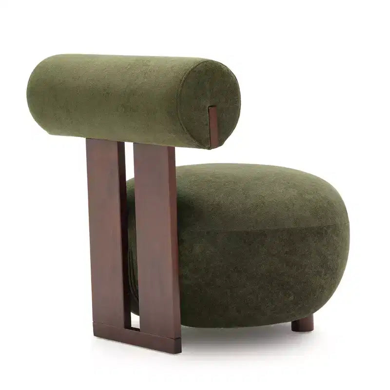 Christopher Knight Home Chariya Modern Rubberwood Velvet Upholstered Sculptural Accent Chair with Cylindrical Backrest