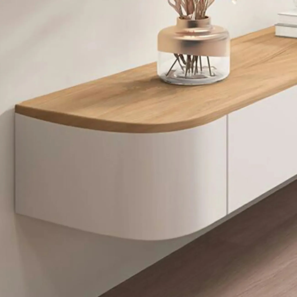 Contemporary Long White Wood Floating TV Stand with Drawers