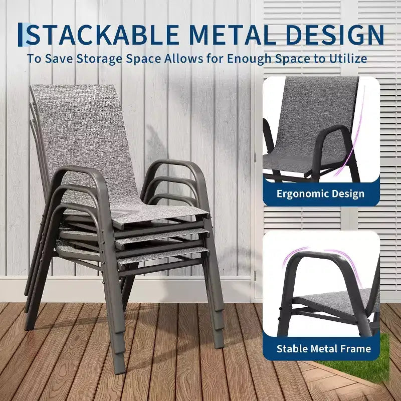 Chaises de patio, Lot de 4/6 chaises de salle à manger empilables d'extérieur en textilène léger résistant aux intempéries avec accoudoirs pour jardin, terrasse de piscine