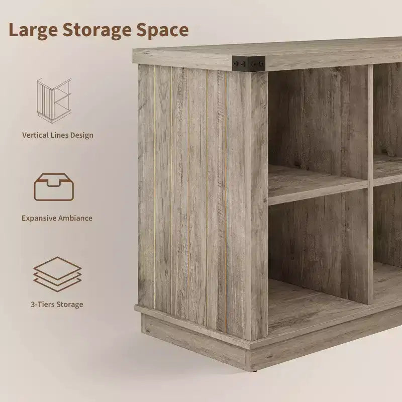 Étagère de rangement à 8 cubes, bibliothèque horizontale de style ferme, bibliothèque de rangement en bois de 157 cm pour entrée, étagères basses et longues pour salon