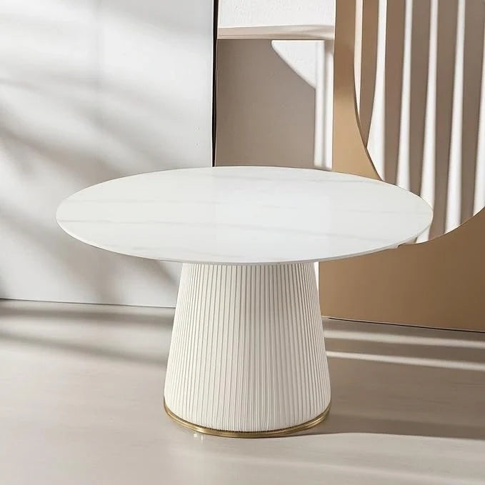 53 Round Dining Table for 6 with Sintered Stone Tabletop and Lazy Susan