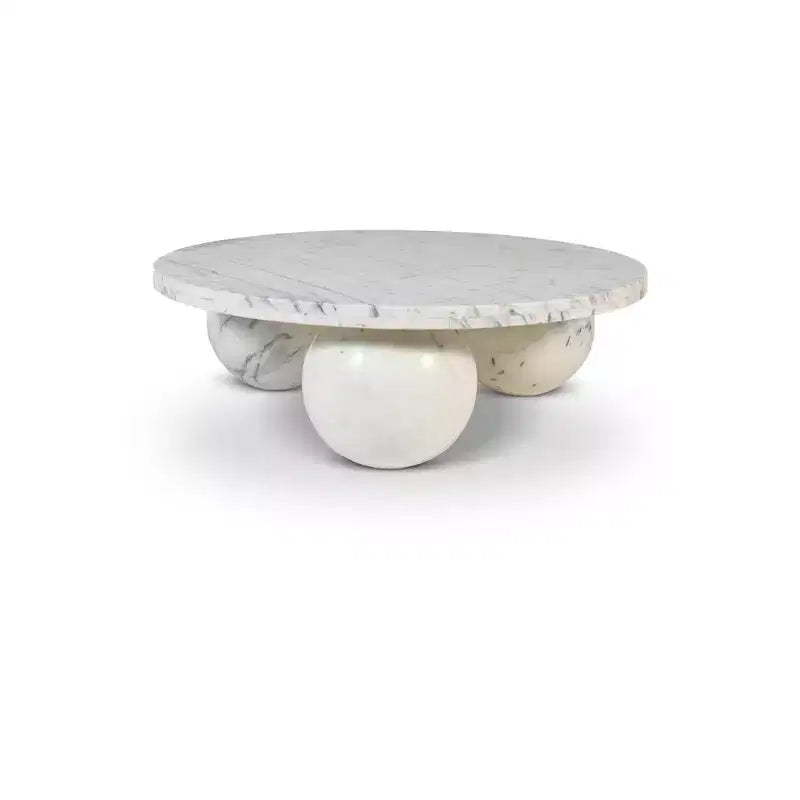 Round Marble Coffee Table with Sphere Legs, Multicolor, Seats 4鈥?
