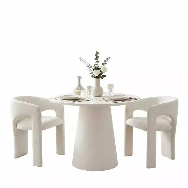 Small Dining Table Set for 2, Beige Upholstered Chairs, Round Pedestal Dining Table, Compact Modern Kitchen Furniture-Panipeachy