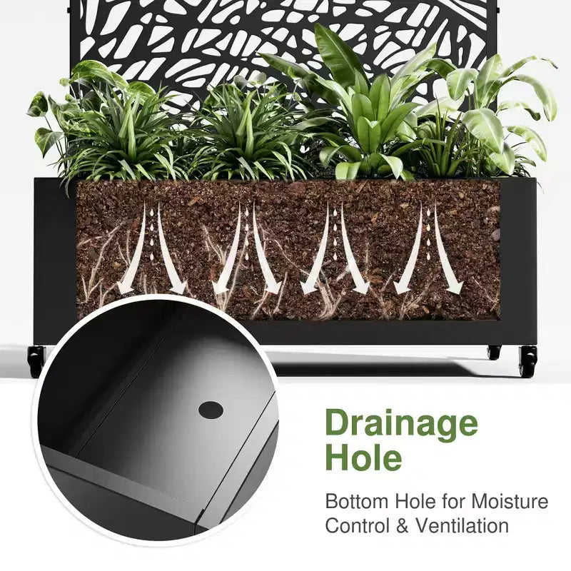 MAYEERTY Planter Box with Trellis Iron Black Net 01 Style 72x47x16in 3-Piece Set