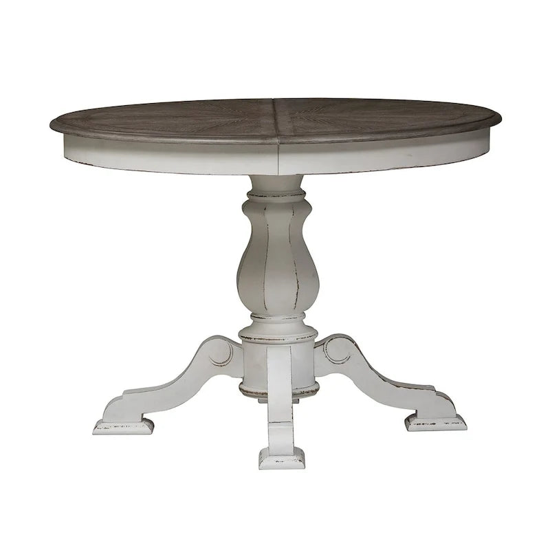 Magnolia Manor Round Pedestal Dining Table with Expandable Leaves - 2 Finishes