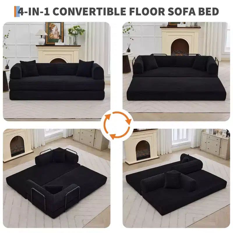 4-in-1 Convertible Sleeper Sofa Bed, 79 Frameless Corduroy Folding Floor Mattress Couch w/ Pillow, No Assembly Loveseat for Small Apartment