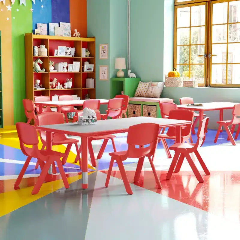 Emma et Oliver, ensemble table d'activités rectangulaire en plastique réglable en hauteur (60 cm x 120 cm) avec 6 chaises