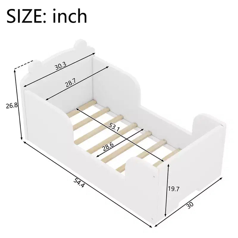Okak Bear-Shaped Floor Bed for Ages 3-6, Toddler Bed Frame with Safety Fence, Cute Animal-Shaped Kids Bed