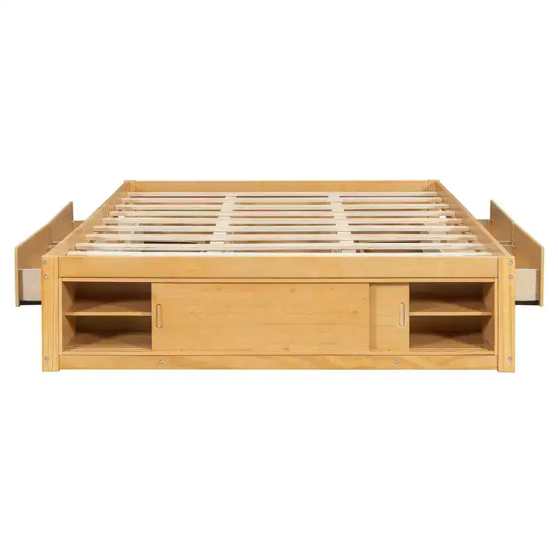 Whisen Queen Platform Bed Frame with 4 Storage Drawers and Footboard Storage