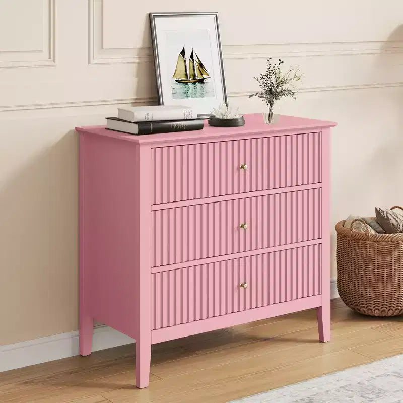 Heynemo 3 Drawer Dresser, Painted 30 Inch Tall Wood Nightstand with Storage, Wide Modern Chest of Drawers with Ball Bearing Slide