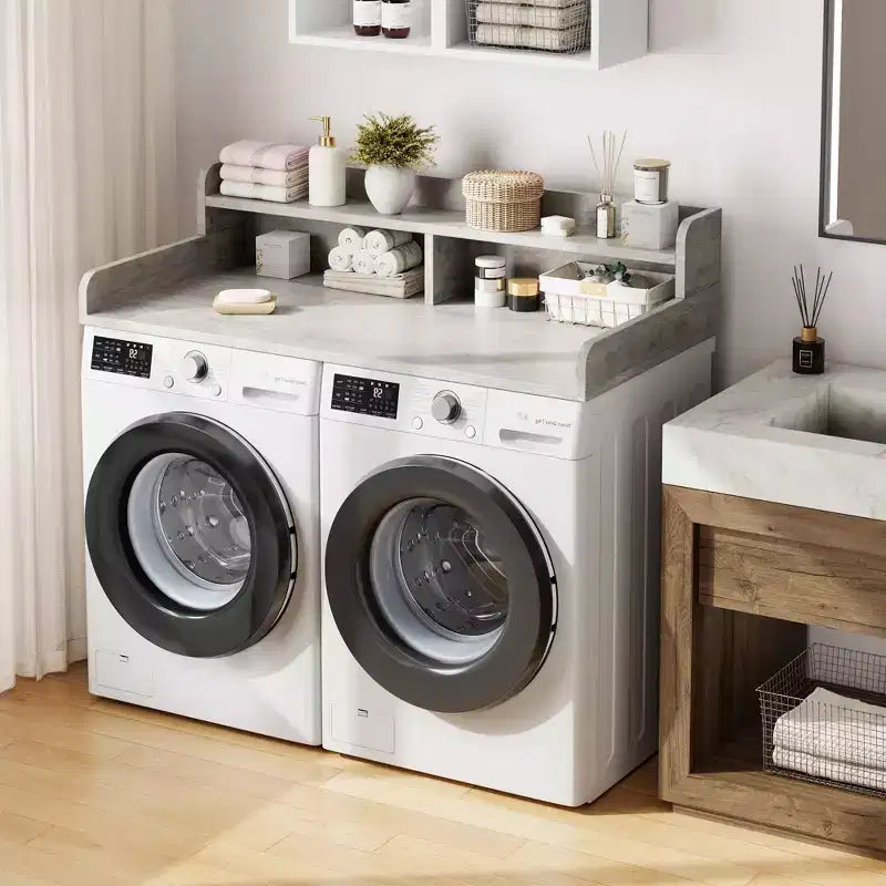 2-Tier Washer and Dryer Countertop with Shelf or Drawers, Laundry Countertop Cover with Non-Slip Pad, 54X27.5 Laundry Topper for Folding Clothes
