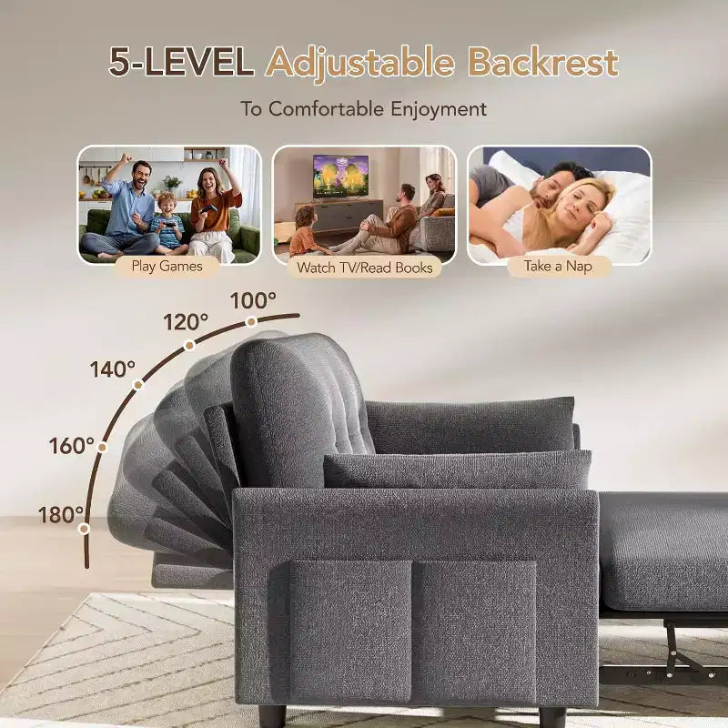Dyonery 3-in-1 Convertible Sofa Bed, Pull Out Sleeper Sofa with Side Pocket & Adjustable Backrest, Tool-Free Assembly, Folding Loveseat