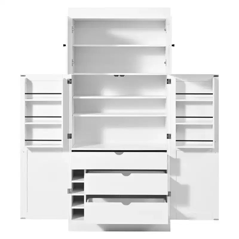 77H Freestanding Kitchen Pantry, Farmhouse Storage Cabinet with Adjustable Shelves, Door Shelves, Drawers & Wine Racks - ModernLuxe