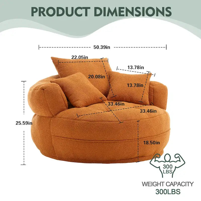 Round Lazy Sofa Chair – White/Blue/Grey/Yellow/Orange/Rose Red/Navy/Green, Single & Couple Seat