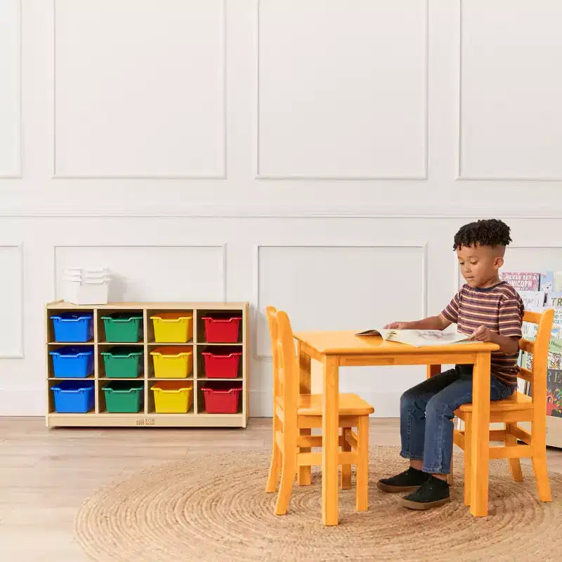 Cubby Mobile Tray Cabinet and 15 Scoop Front Bins, 3x4, Kids Furniture