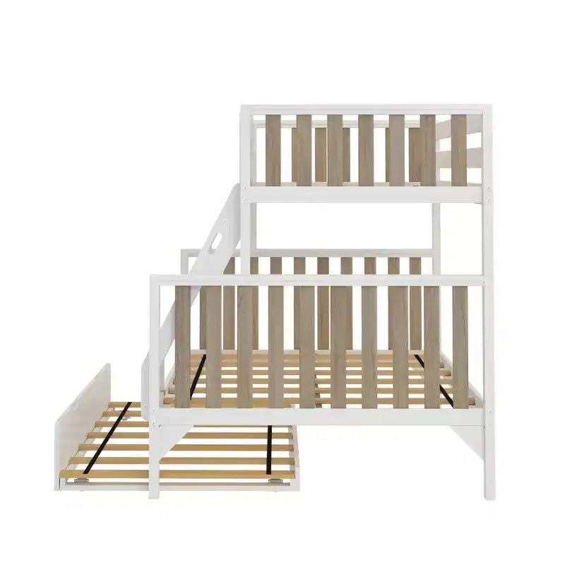 Max & Lily Bunk Bed Twin over Full with Trundle, Solid Wood Scandinavian Style Bunk Beds for Kids