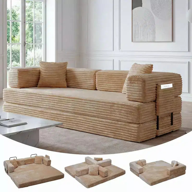 Canapé-lit convertible 5-en-1 80,7 po – Velours côtelé, 1200 lb, Aucun assemblage