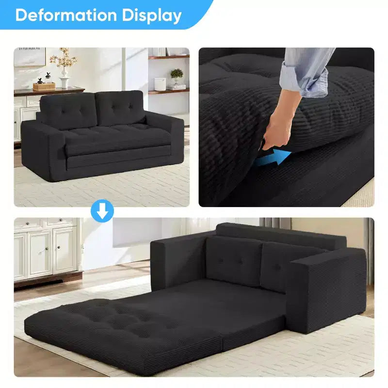 Mjkone 71'' 2-in-1 Convertible Futon Sofa Bed, Corded Fabric Foldable Tufted Buttons Loveseat Sleeper Sofa,Space-Saving