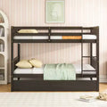 Twin Over Twin Modern Wood Bunk Bed with Trundle, Convertible into 2 Beds