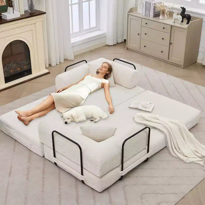 4-in-1 Convertible Sleeper Sofa Bed, 79 Frameless Corduroy Folding Floor Mattress Couch w/ Pillow, No Assembly Loveseat for Small Apartment