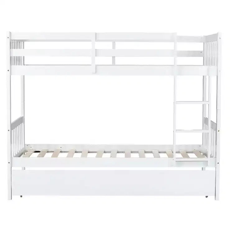 Twin Over Twin Modern Wood Bunk Bed with Trundle, Convertible into 2 Beds