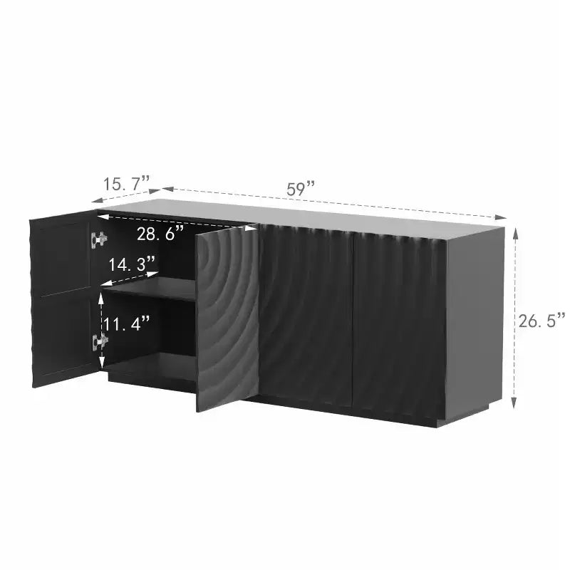59 Modern Spiral Sideboard Buffet Cabinet, Low Profile Art Entryway Storage Cabinet with 3D Ripple Texture Doors