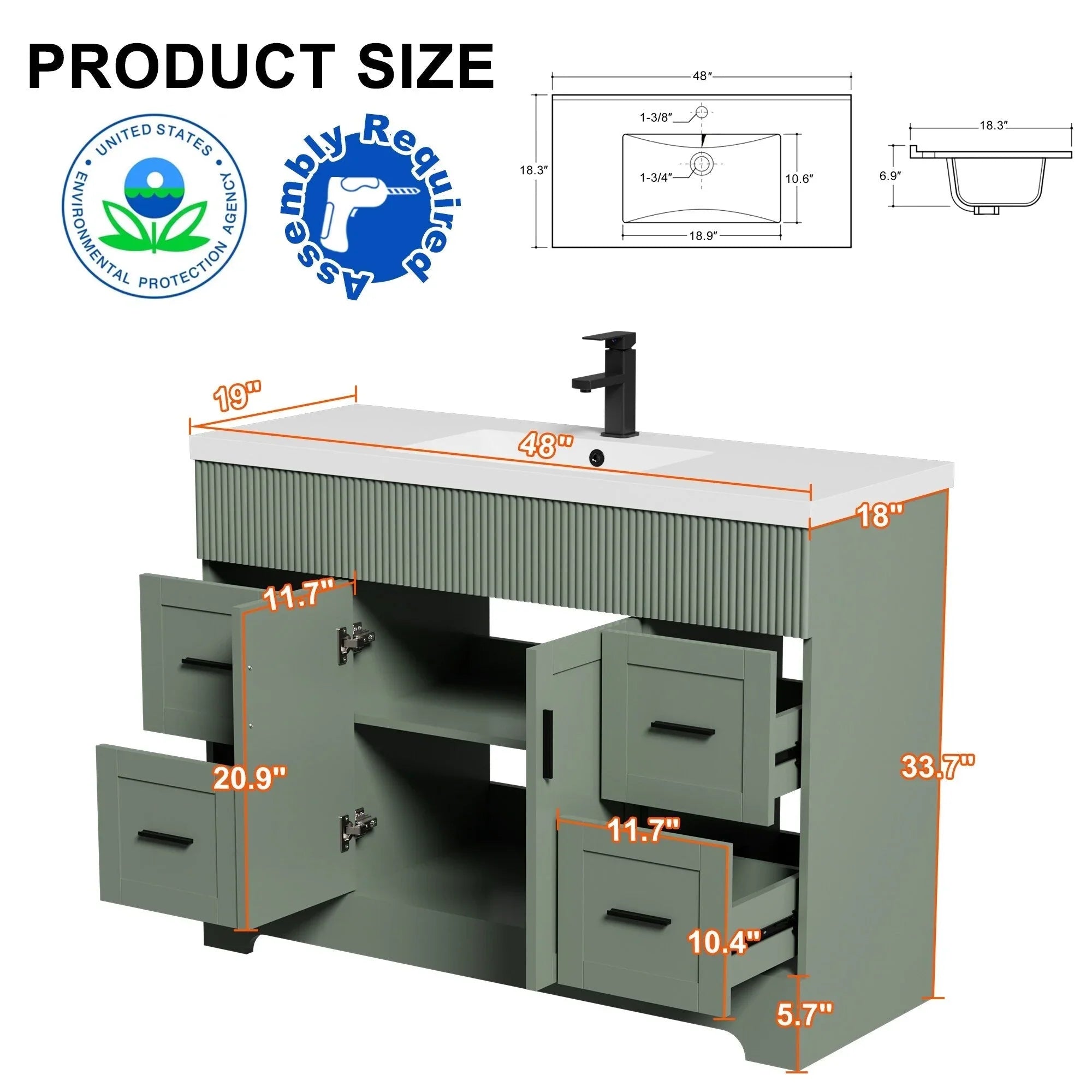 Wavy Line 30/36/48 Bathroom Vanity Set with Sink & Faucet
