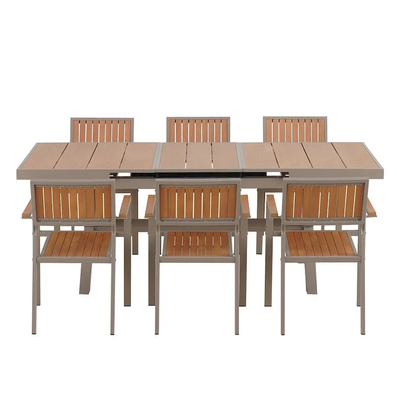 7-Piece Outdoor Extendable Dining Set with Extendable Table and 6 Armrest Chair