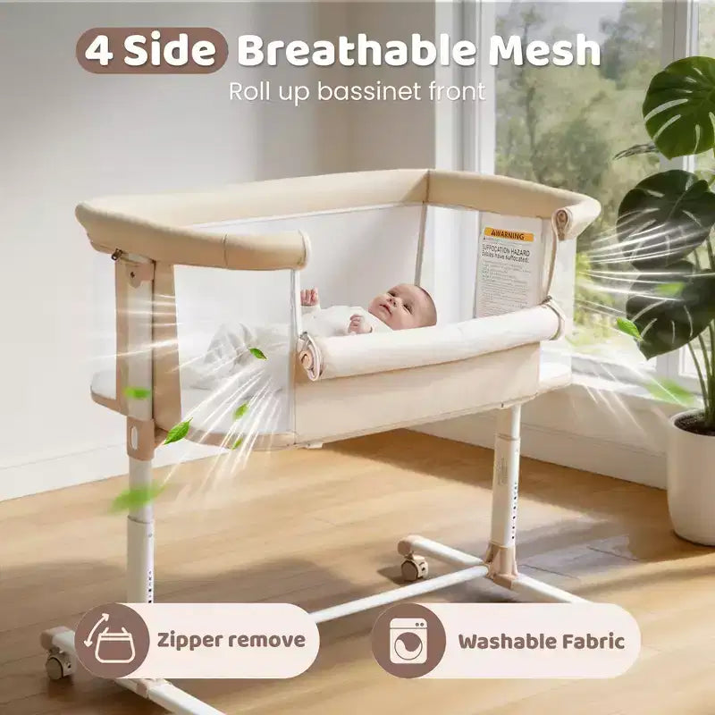Baby Bassinet with Wheels 鈥?Beige / Gray / Pink, Bedside Sleeper, for 1 Baby