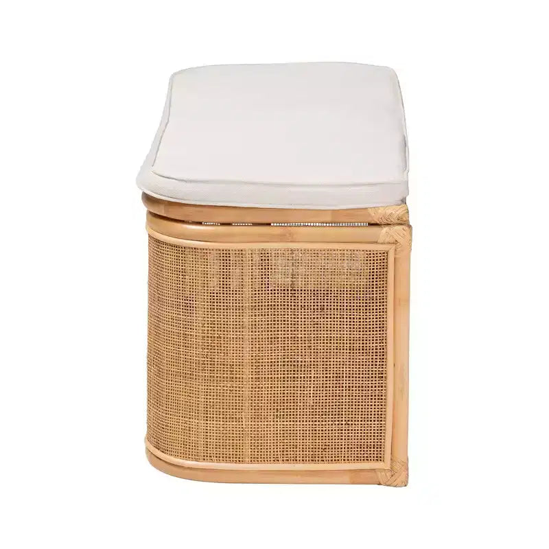 bali & pari Ishana Natural Rattan Storage Bench Natural/White: Upholstered Polyester, Plywood Frame, No Assembly Required
