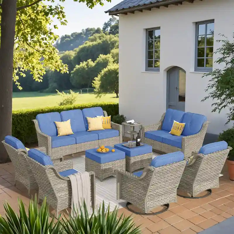 XIZZI 9-piece Outdoor Patio Furniture Conversation Set with Swivel Chair