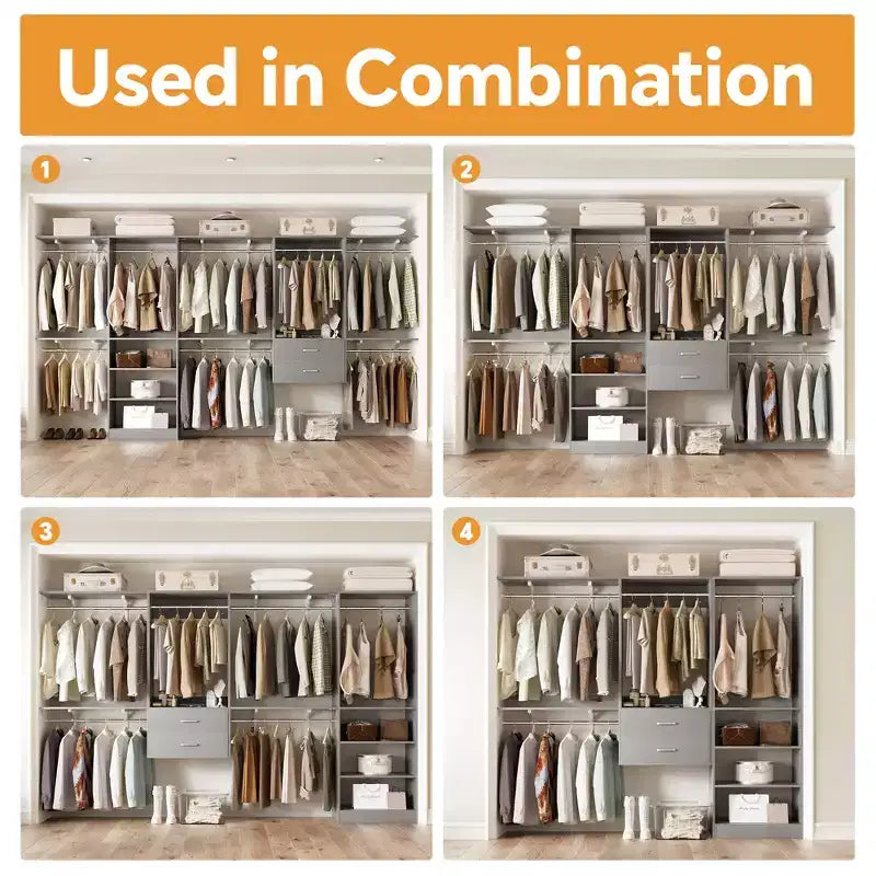 Besiost Freestanding Closet System with 8 Hannging Rods and Drawers, Hanging Closet Organizer with 10 Shelves