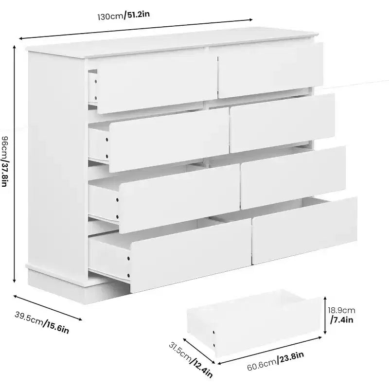 8-Drawer Storage Cabinet, Chest of Drawers with Deep Drawers, Large Wide-Top Closet for Living Room, Hallway, Children's Room