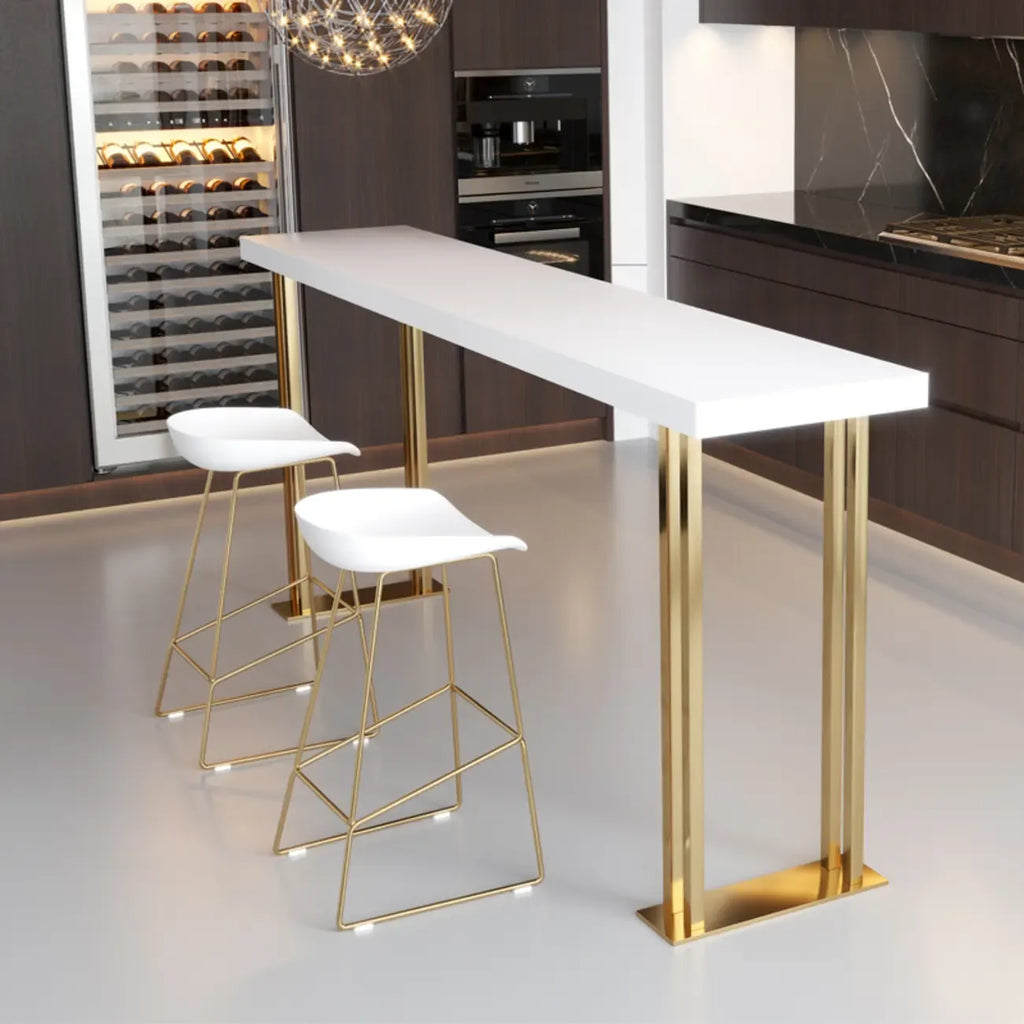 Luxury Rectangle Wooden Bar Table Gold Sled Base for Dining