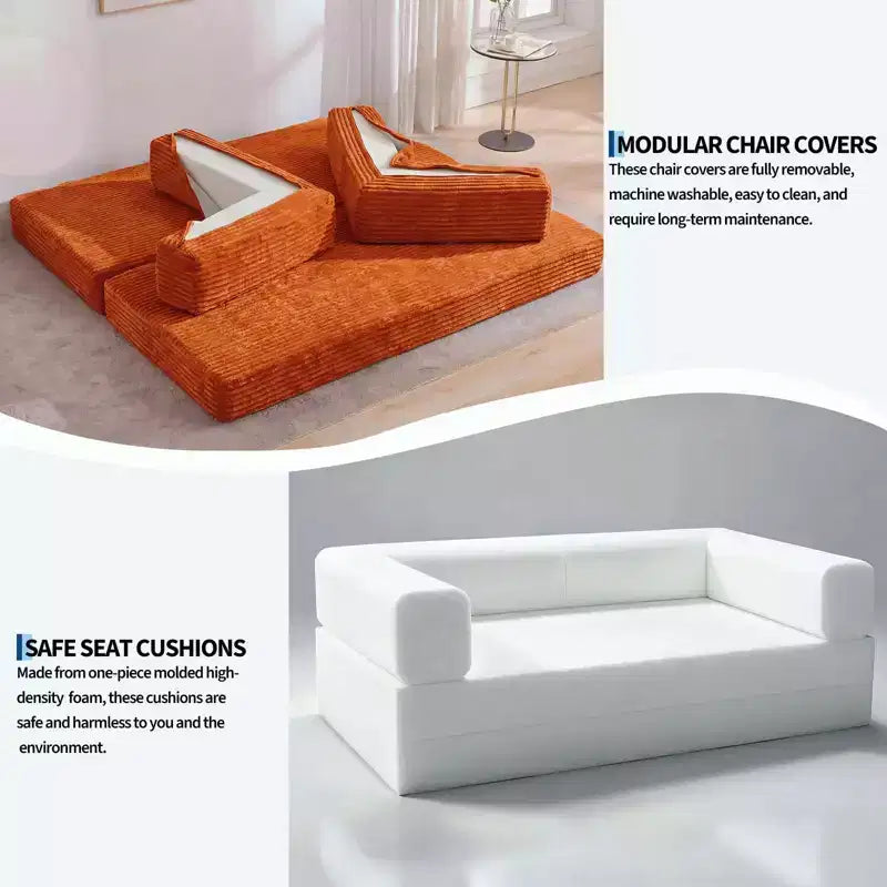 Canapé-lit convertible 5-en-1 80,7 po – Velours côtelé, 1200 lb, Aucun assemblage