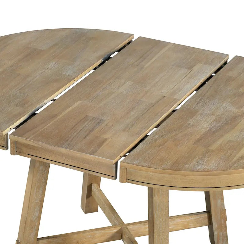 Farmhouse Round Extendable Dining Table with 16 Leaf Wood Kitchen Table