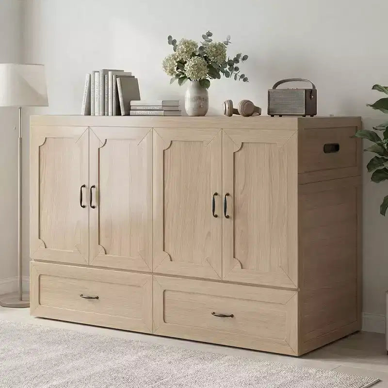 Mjkone Queen Size Convertible Murphy Cabinet Bed with Mattress, USB Charging, Storage Drawers