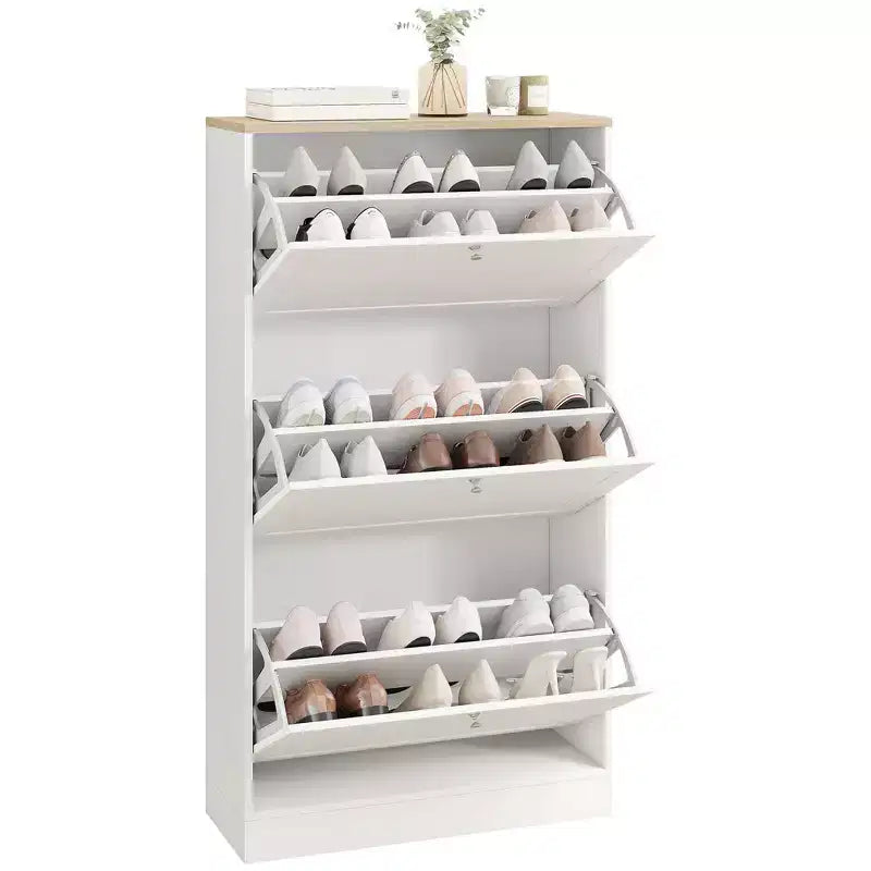 Meuble à chaussures étroit HOMCOM pour entrée avec 3 tiroirs basculants et étagères réglables, organisateur de rangement pour 12 à 18 paires de chaussures