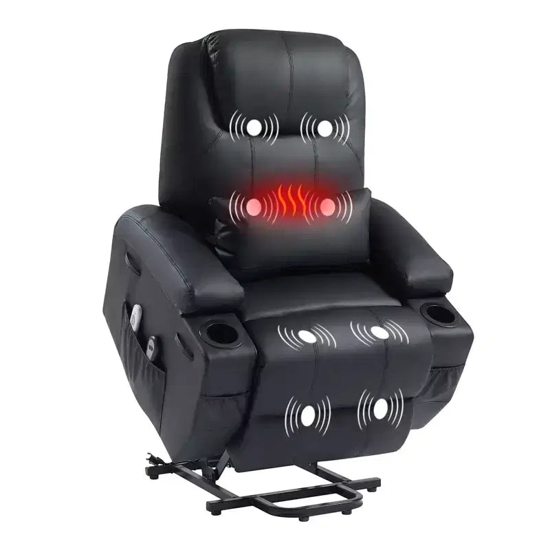 Bestier 34.6'' Electric Power Lift Asist Recliner Chair with Massage and Heat, Fax Leather Reclining Chair with Side Pockets & Cup Holders