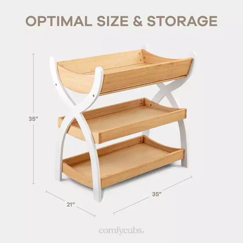 Comfy Cubs Baby Changing Table - Sturdy Wood Construction, Timeless Look with Two Open Shelves for Infant Essentials
