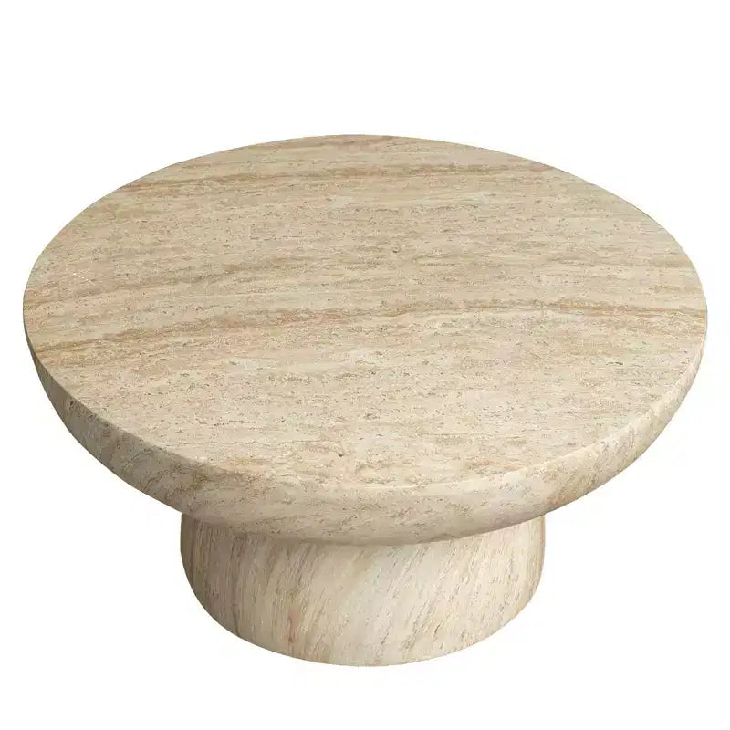 Round Fiberstone Pedestal Coffee Table, Indoor & Outdoor Sculpted Accent Table with Anti-Slip Foot Pads