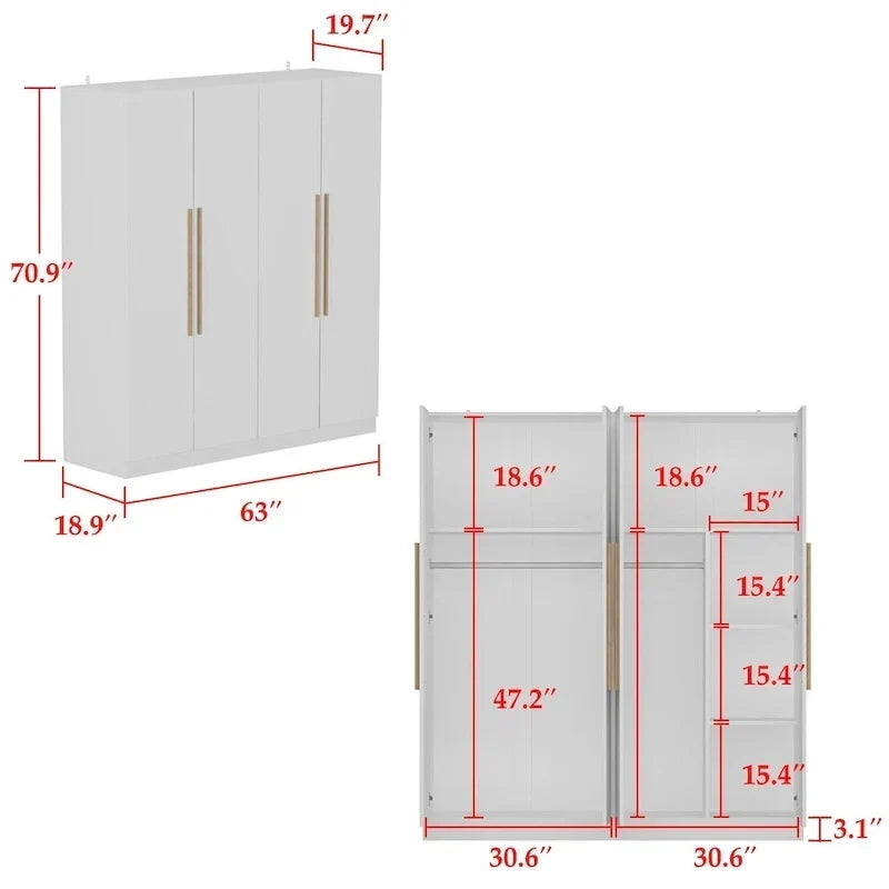 Modern Freestanding Solid Wood Wardrobe Closet With Storage Shelves